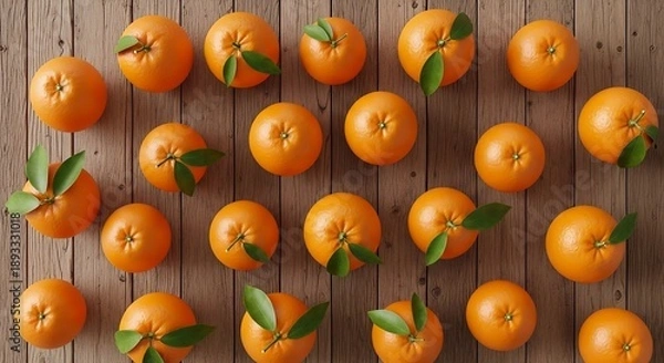 Obraz Fresh Oranges Pattern on Orange Background with Green Leaves