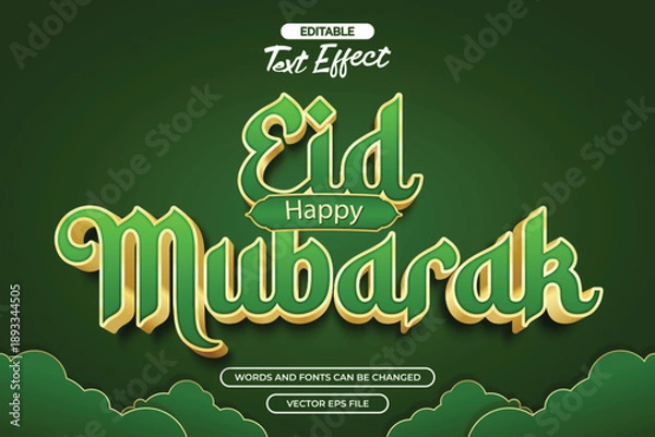 Obraz Happy ied mubarak editable text effect with green gradient background