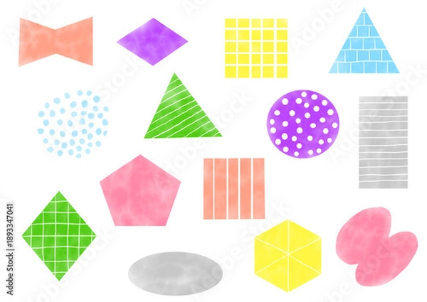 Fototapeta 手描きあしらいセット　模様　水彩　カラフル　形