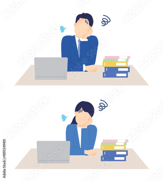 Obraz 残業する疲れたビジネスパーソンのイラストベクター素材