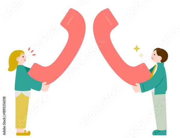 Fototapeta 電話で相談する女性とカスタマーサービスの男性