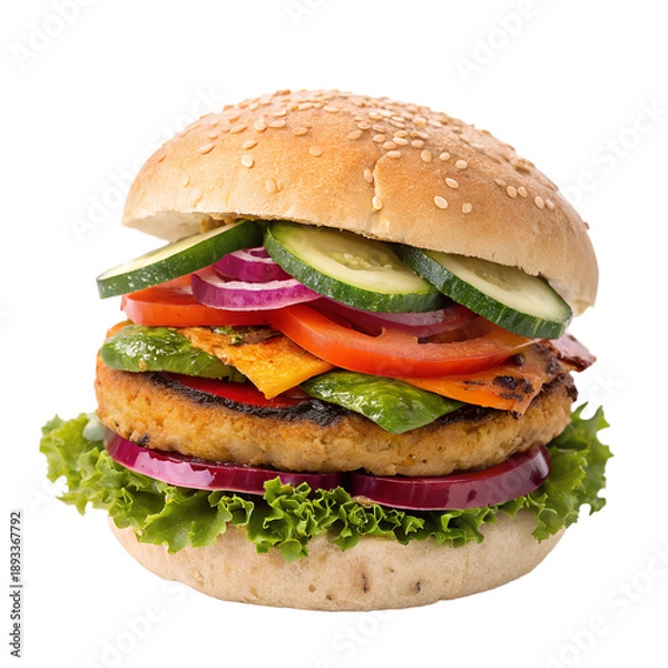 Obraz Veggie burger isolated on transparent background