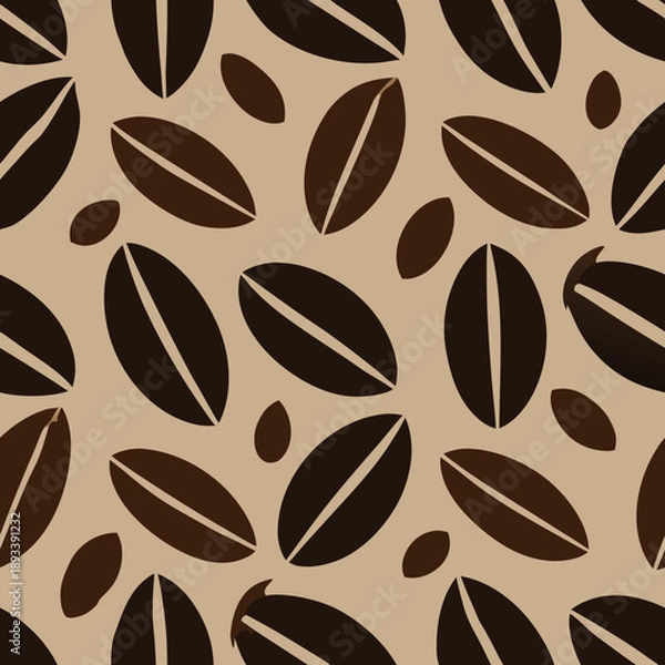 Fototapeta Coffee beans seamless vector pattern in minimal craft style  