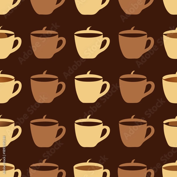Fototapeta Coffee cups seamless vector pattern in warm brown tones  