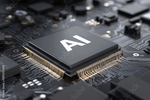 Fototapeta AI Artificial Intelligence Chip Processor on Circuit Board Computer Technology