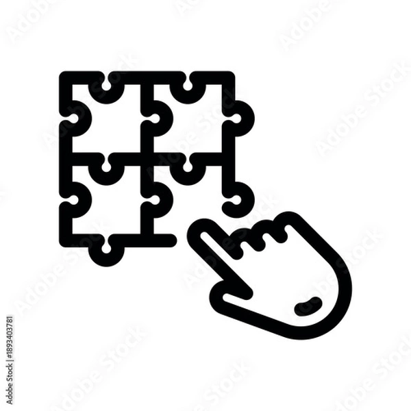 Obraz Hand Placing Puzzle Piece Vector Line Icon