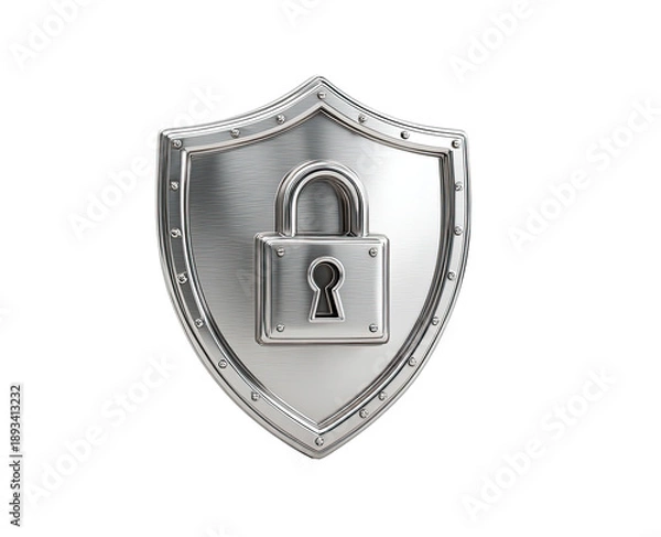 Fototapeta Metallic shield with a padlock, signifying security