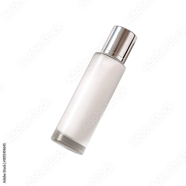 Obraz White bottle with silver top tilted diagonally on a solid black background