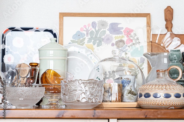 Obraz 北欧のインテリア,ガラスドームに飾ったキャンドル