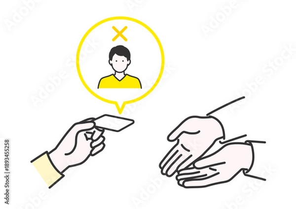 Obraz 本人不在のため代理でカードを手渡しているイメージイラスト