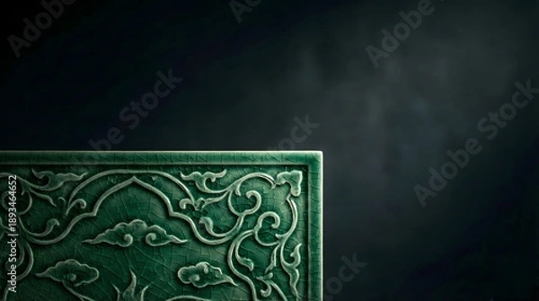 Obraz Cracked Emerald Green Ceramic with Traditional Cloud Pattern