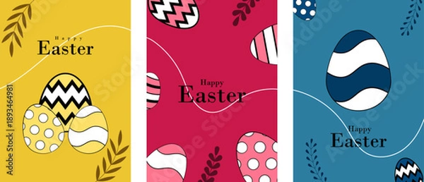 Obraz Happy Easter Day Posters Bundle Spring Holiday Greeting Set