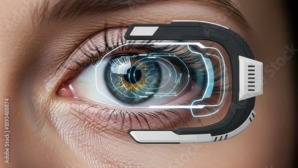 Obraz Futuristic eye with advanced digital interface and virtual reality elements surrounding iris