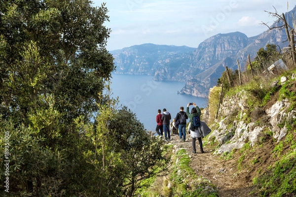 Fototapeta Sentiero degli Dei (Italy) - Trekking route from Agerola to Nocelle in Amalfi coast, called "The Path of the Gods" in Campania, Italy