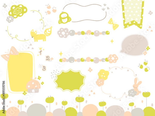 Obraz てがきでかわいい北欧風の春のあしらいとフレームセット