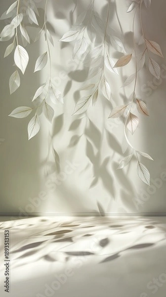 Fototapeta Elegant White Leaf Decor With Sunlight