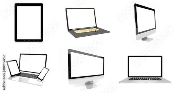 Fototapeta Modern digital silver tech device pack 3D rendering