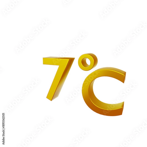 Fototapeta 7°C. Temperature degrees celsius text isolated on white background. 3d render.