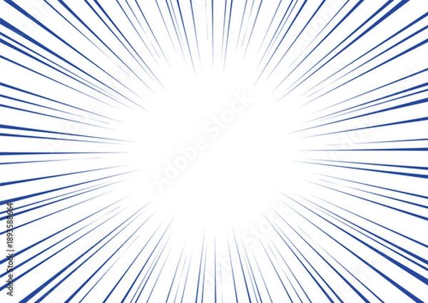 Obraz 青色の集中線 漫画風スピード感あふれる背景素材 放射状ベクター