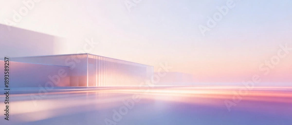 Obraz Modern architectural structure at dawn with soft light and reflective surface