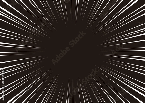 Obraz 黒背景に白の集中線 強いインパクトと緊迫感 漫画風スピード感ベクター背景