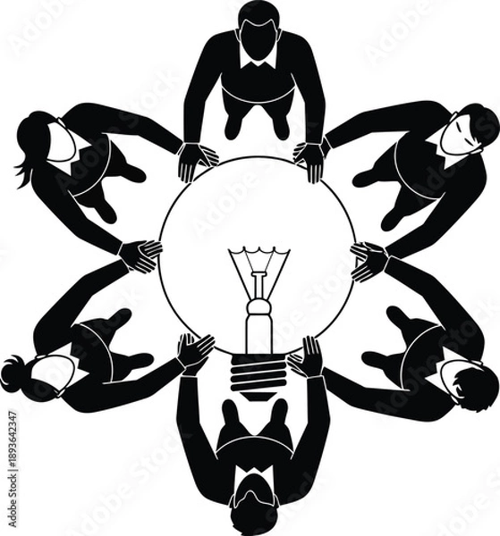 Obraz Team Collaboration Around Light Bulb Idea Generation vector illustration