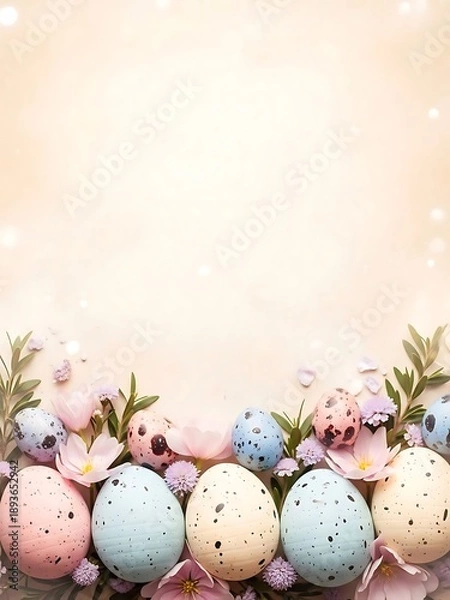 Obraz Easter eggs and flowers on a pastel background