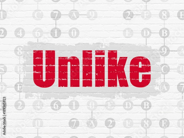 Obraz Social media concept: Painted red text Unlike on White Brick wall background with Scheme Of Hexadecimal Code