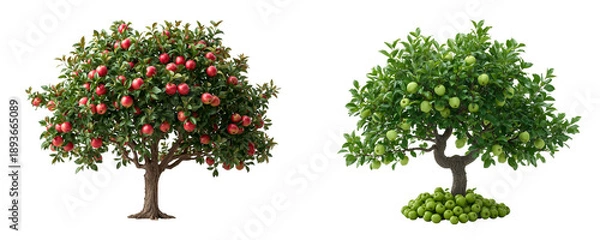 Obraz Beautiful tree with apples isolated on transparent background