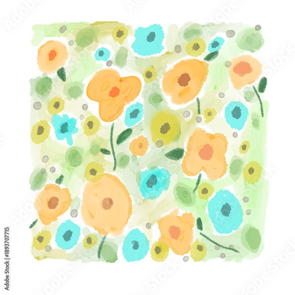 Fototapeta 水彩の花柄　壁紙　素材イラスト