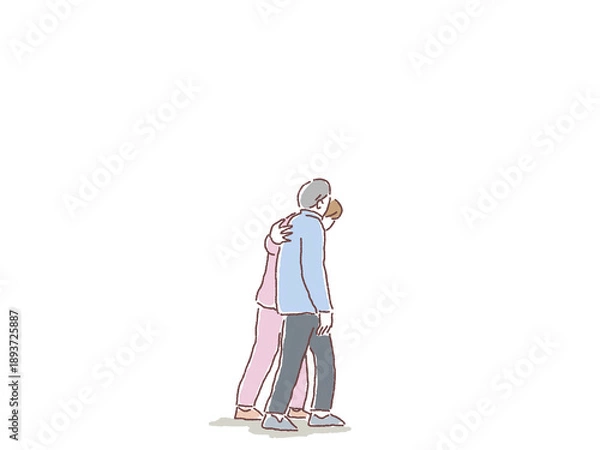 Obraz 高齢男性に寄り添って歩く女性