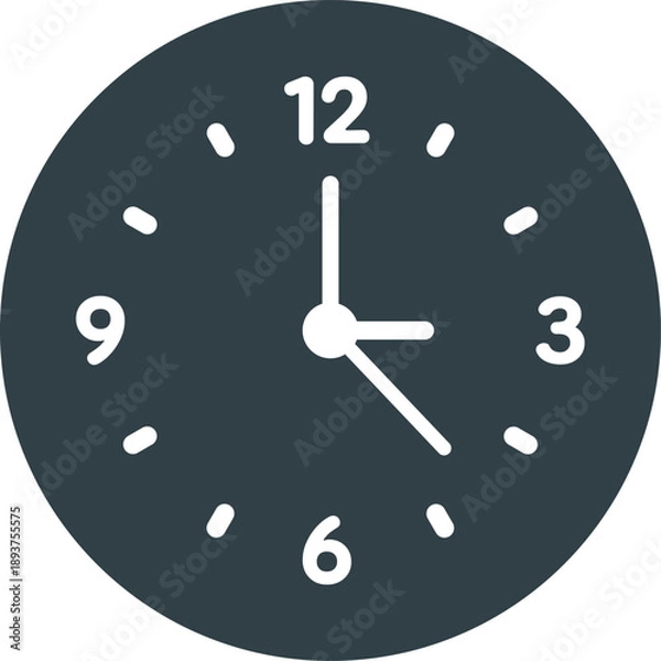 Fototapeta Dark Flat Time Vector, Monochrome Minimal Clock Icon