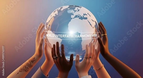 Obraz Hands holding a blue globe together.