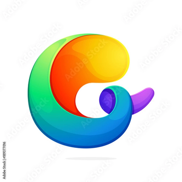 Fototapeta G letter colorful logo from a twisted line.