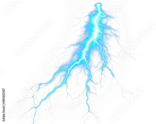 Obraz Powerful Blue Lightning Bolt on Transparent Background