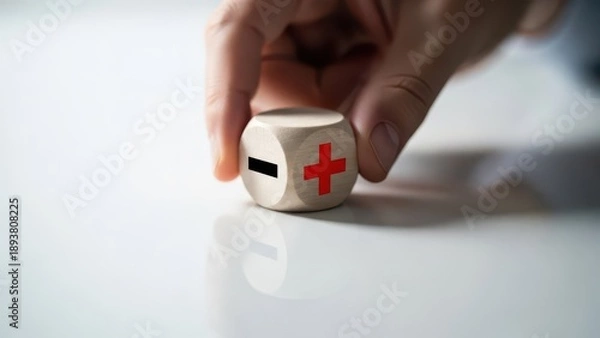 Obraz Hand choosing plus sign on dice