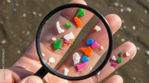 Obraz Hand Magnifying Microplastics Pollution