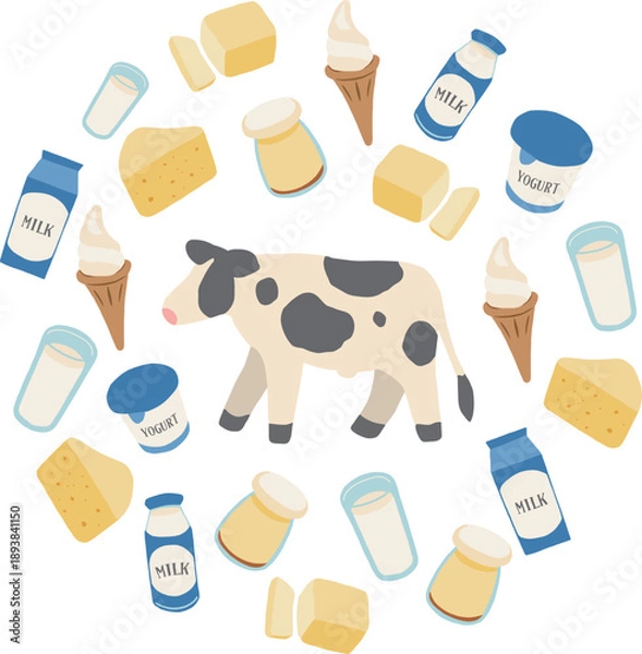 Obraz 牛と乳製品のアイキャッチイラスト