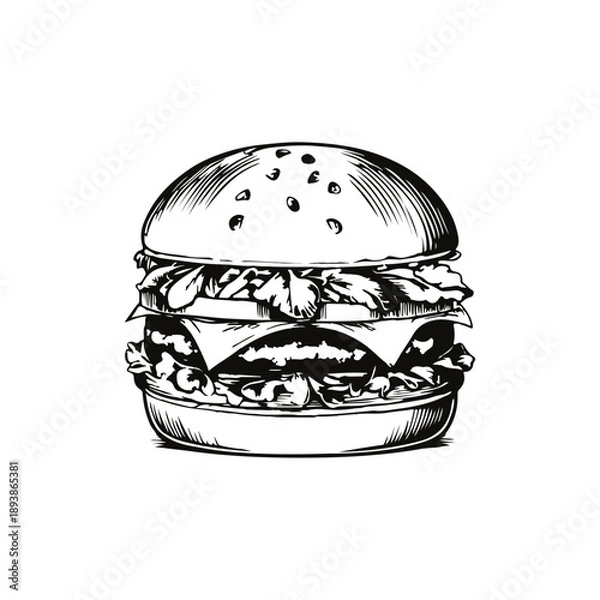 Obraz line art burger vector drawing