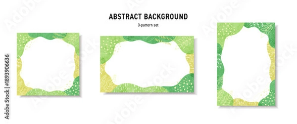 Obraz 抽象的なグリーンとイエローの植物フレーム背景セット 新緑 夏 ベクター