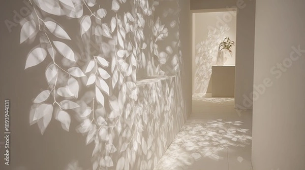 Obraz Elegant White Corridor With Projected Leaf Patterns
