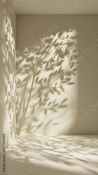 Obraz Elegant Shadow Tree Pattern On Beige Room Wall