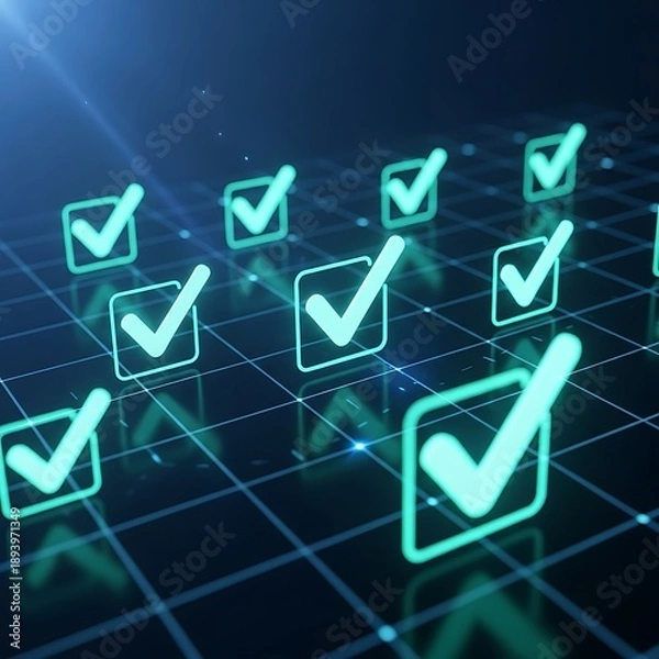 Obraz Checkmarks on Grid - Digital Confirmation and Task Completion Concept.