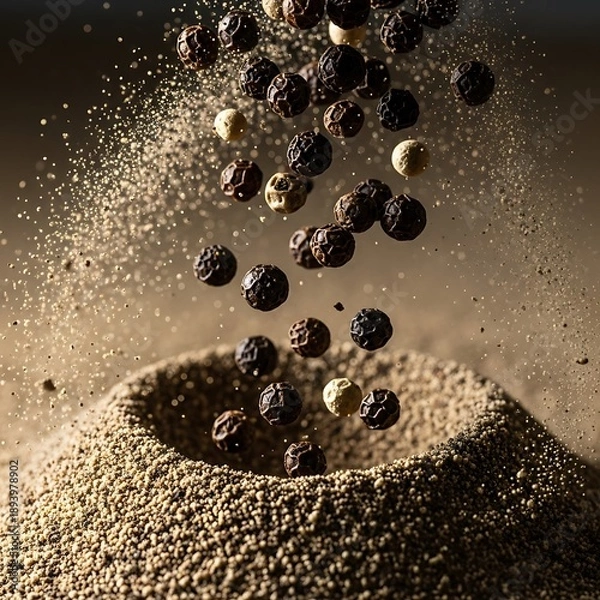 Obraz Black Pepper Cascade - Aromatic Spice in Motion.