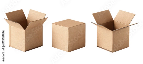 Obraz Three light beige cardboard boxes, open and closed