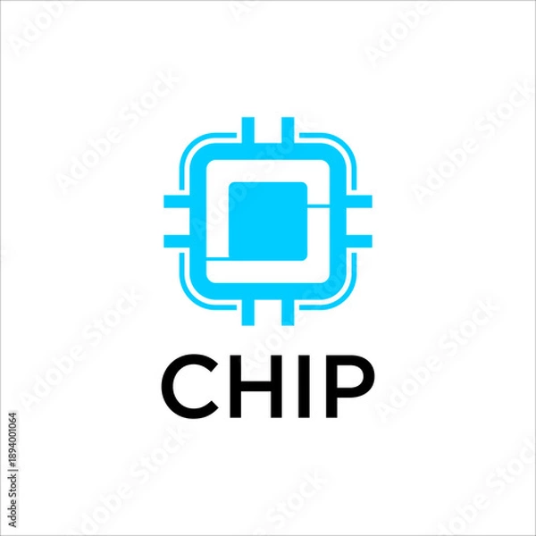 Fototapeta Chip Technology Logo Vector Icon Modern Digital Processor Microchip Brand Identity Design