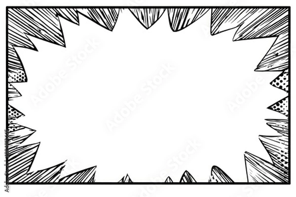 Obraz Comic-style rectangular speech bubble frame, explosion shape, black outline, white space