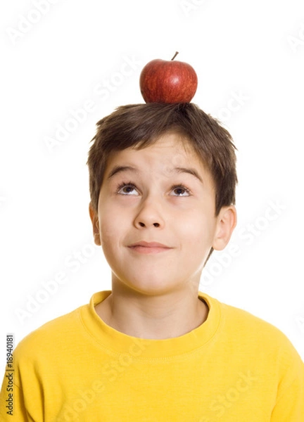 Obraz Boy with apple on his head