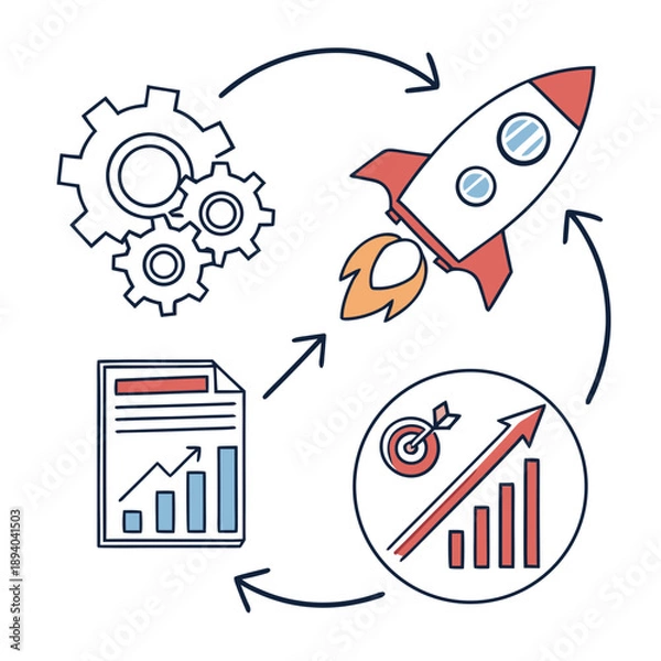 Obraz Business Workflow Process Icons: Efficiency and Productivity