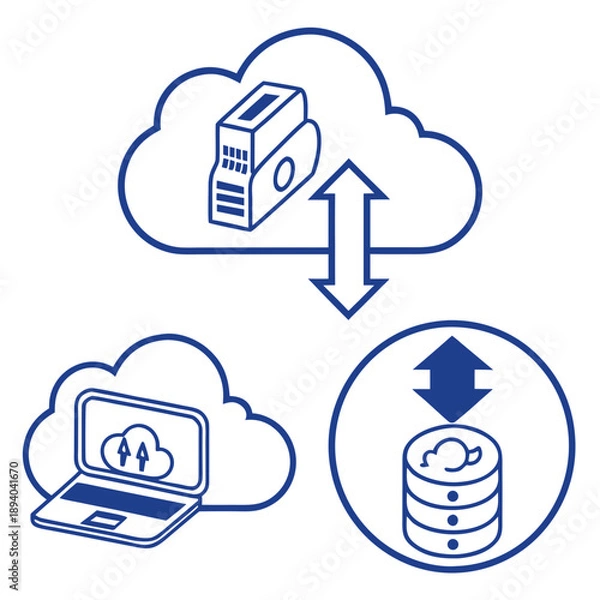Obraz Cloud Storage Backup Icons - Data Security & Transfer